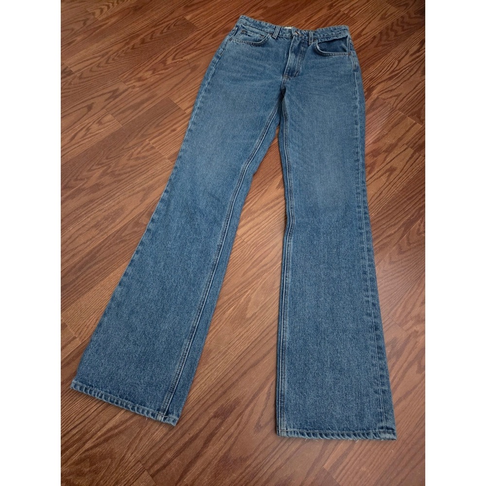 GRLFRND The Melanie High Rise Boot Cut Jeans Medium Wash Blue Denim Made in LA
